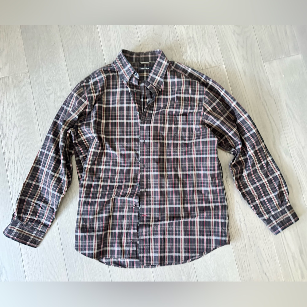 Nautica Black and Red Checkered Buttoned Down Shirt
